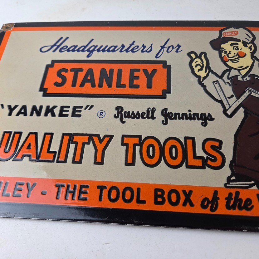 Vintage Stanley Tools Sign - Gas Auto Mechanic Garage Shop Porcelain Sign - Image 4