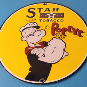 Vintage Star Tobacco Cigarette Sign - Porcelain Popeye Gas Pump Plate Sign