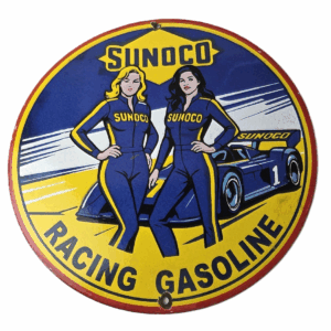 Vintage Sunoco Racing Sign - Gas Service Station Porcelain Pump Sign