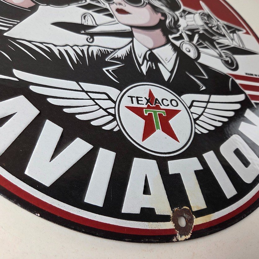 Vintage Texaco Gasoline Sign - Aviation Gas Pump Porcelain Sign - Image 11