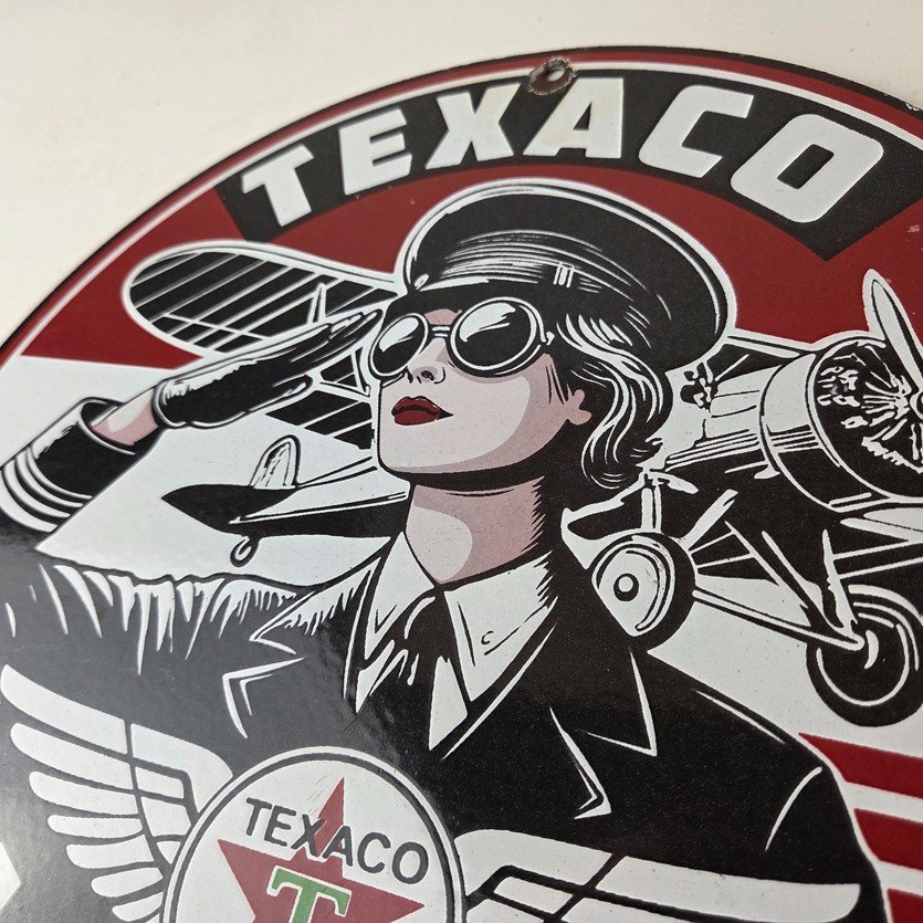 Vintage Texaco Gasoline Sign - Aviation Gas Pump Porcelain Sign - Image 12