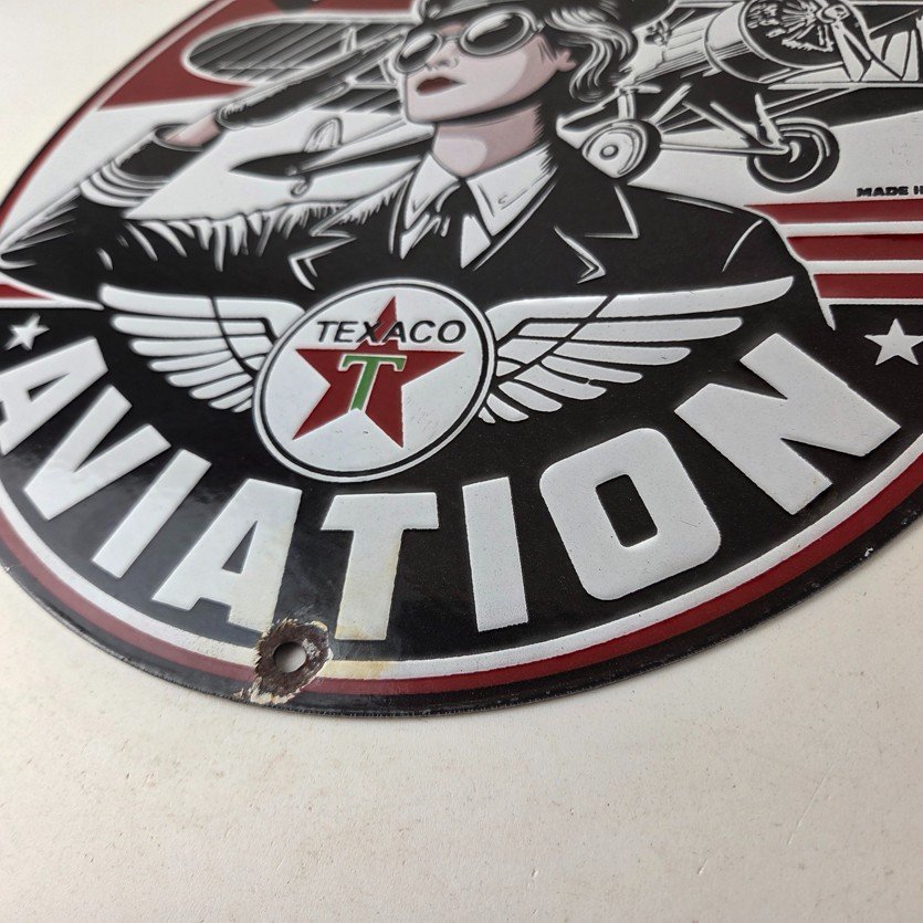 Vintage Texaco Gasoline Sign - Aviation Gas Pump Porcelain Sign - Image 14