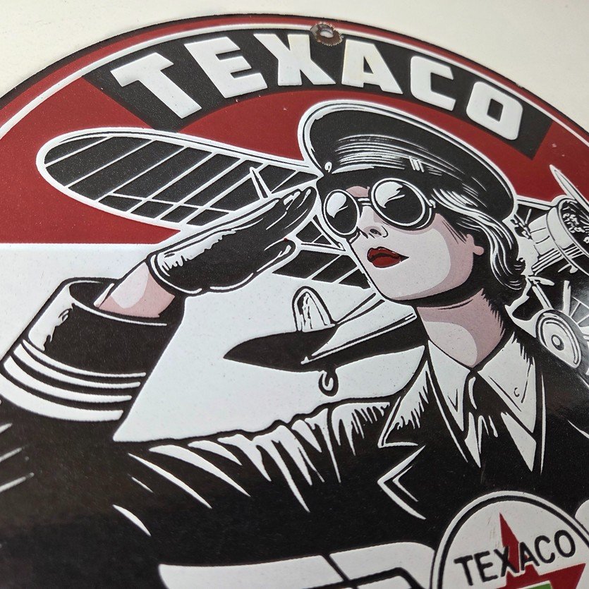 Vintage Texaco Gasoline Sign - Aviation Gas Pump Porcelain Sign - Image 5