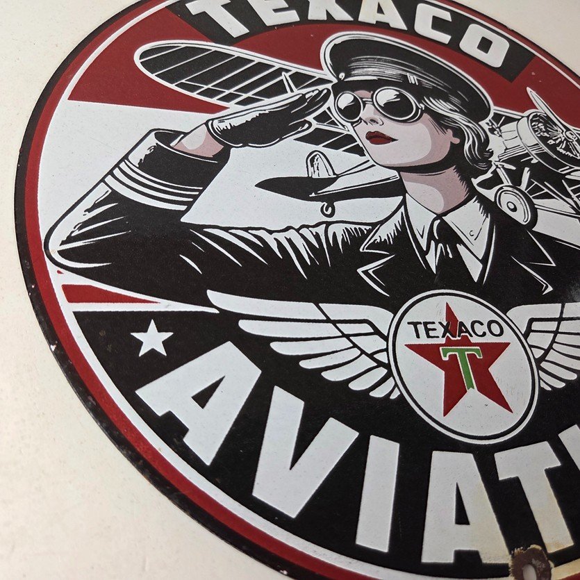 Vintage Texaco Gasoline Sign - Aviation Gas Pump Porcelain Sign - Image 6