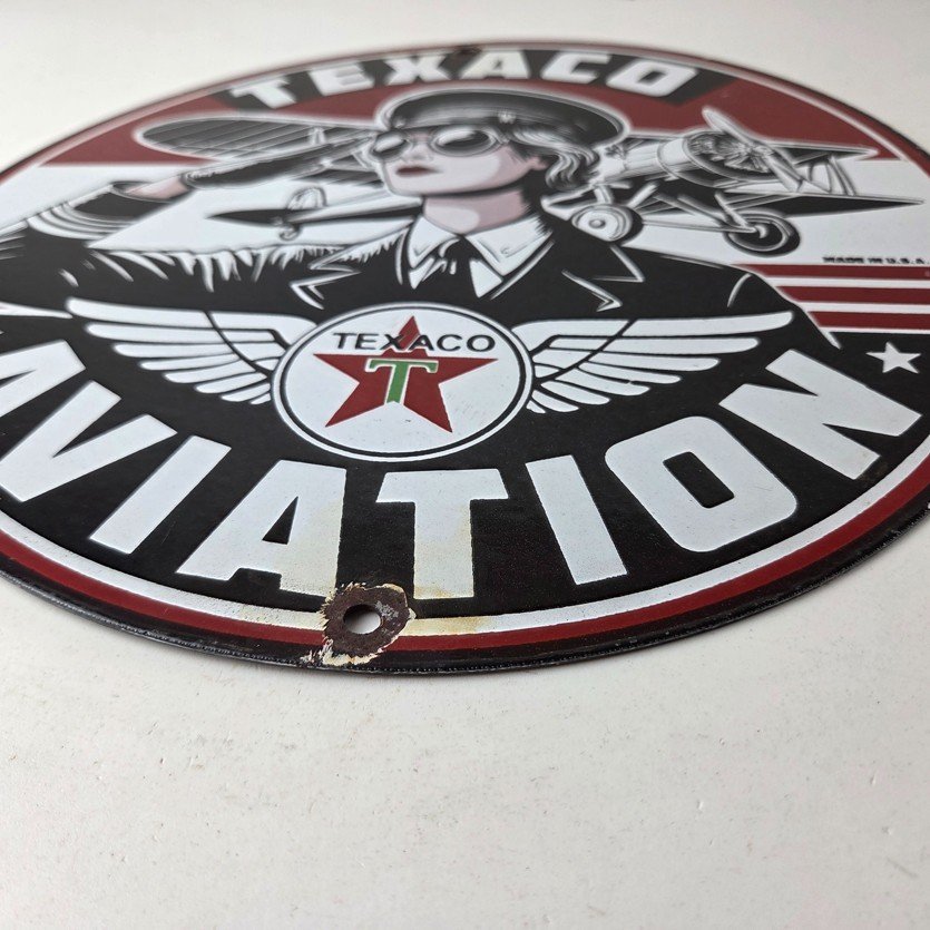 Vintage Texaco Gasoline Sign - Aviation Gas Pump Porcelain Sign - Image 10