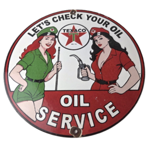 Vintage Texaco Gasoline Sign - Lets Check Gas Attendants Porcelain Pump Sign