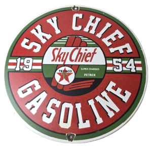 Vintage Texaco Gasoline Sign - Sky Chief Service Gas Pump Porcelain Ad Sign