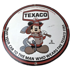 Vintage Texaco Gasoline Sign - Walt Disney Mickey Mouse Porcelain Gas Pump Sign