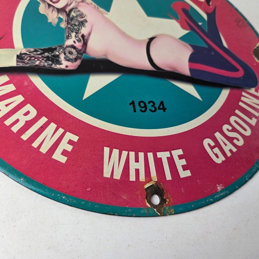 Vintage Texaco Gasoline Sign - White Marine Gas Pump Porcelain Sign - Image 11
