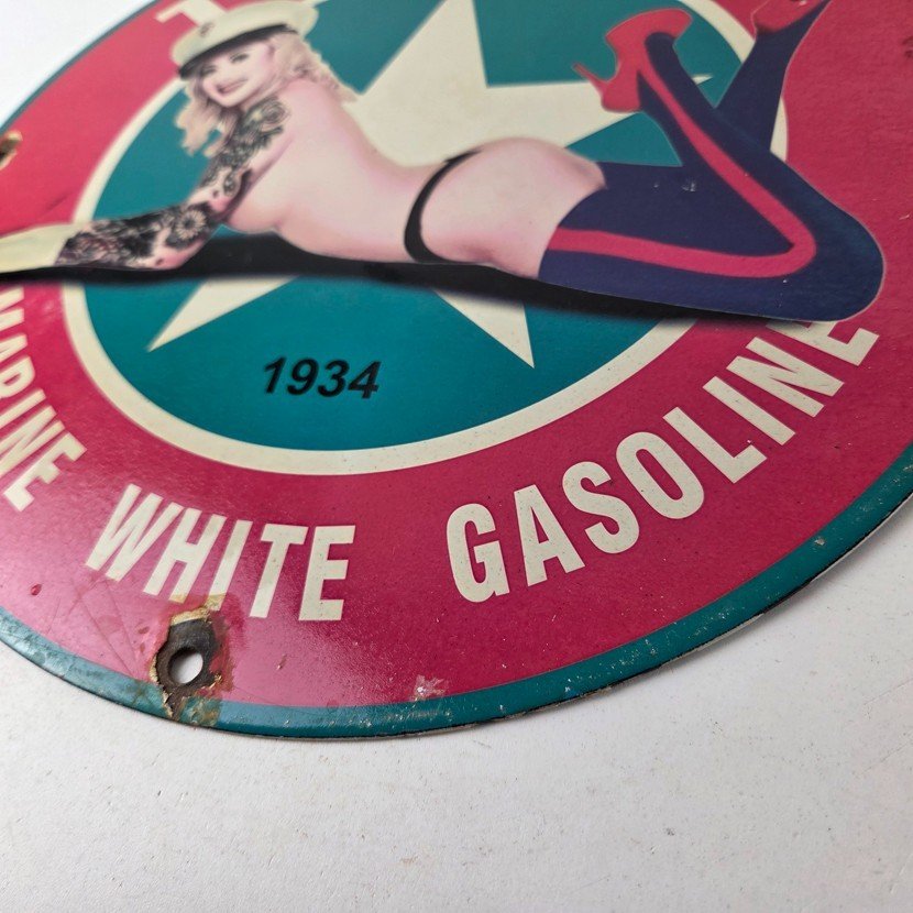 Vintage Texaco Gasoline Sign - White Marine Gas Pump Porcelain Sign - Image 14