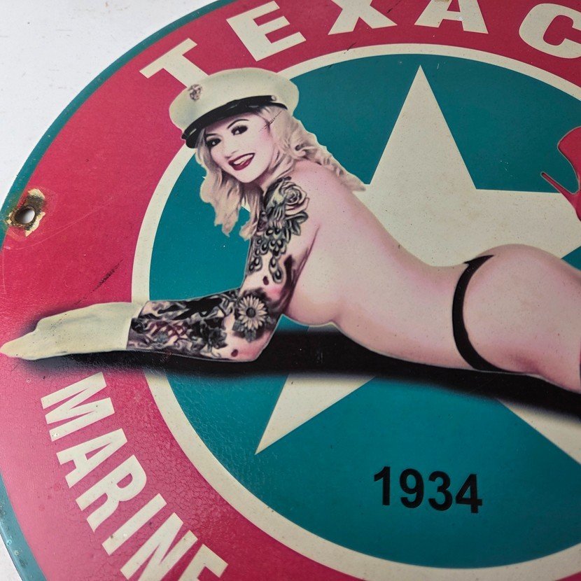 Vintage Texaco Gasoline Sign - White Marine Gas Pump Porcelain Sign - Image 3