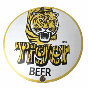 Vintage Tiger Beer Sign - Alcohol Brewery Pub Bar Gas Pump Plate Porcelain Sign