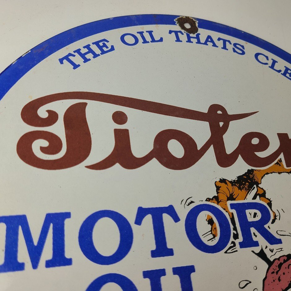 Vintage Tiolene Motor Oil Porcelain Sign - Rat Fink Sign - Gas Pump Plate Sign - Image 5