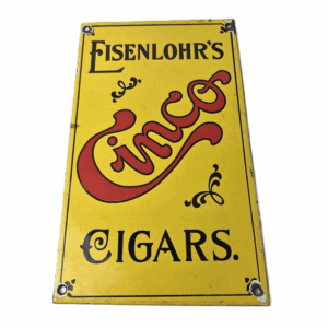 Vintage Tobacco Porcelain Sign - Cinco Cigars Gas Service Cigarette Pump Sign