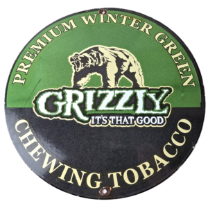Vintage Tobacco Sign - Porcelain Grizzly Winter Green Gas Oil Pump Plate Sign