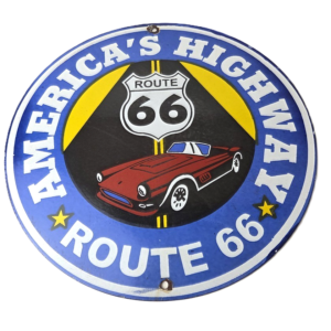 Vintage US Route 66 Sign - Porcelain America Gas Station Pump Plate Sign