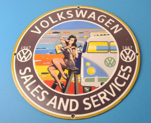 Vintage Volkswagen Sign Dealership Sales VW Automobile Gas Pump Porcelain Sign 305931424020