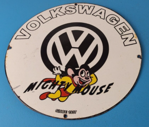 Vintage Volkswagen Sign Porcelain Dealership Sales VW Mighty Mouse Gas Sign 305872795500