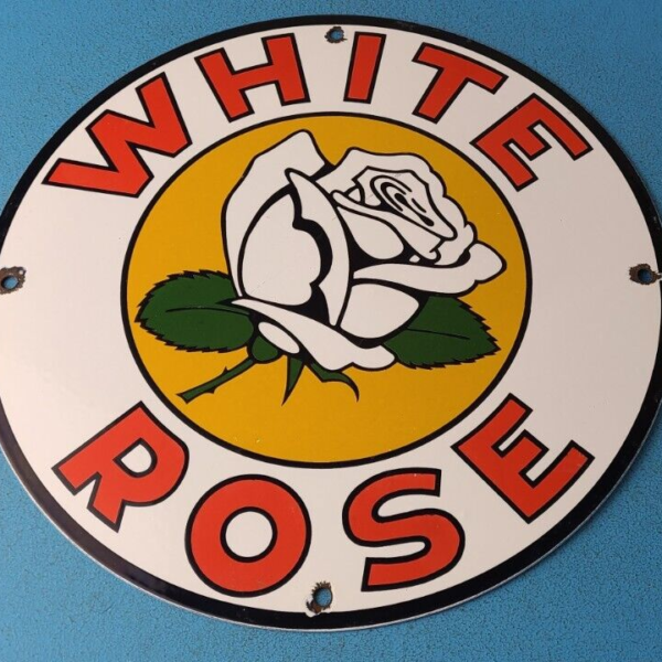Vintage White Rose Gasoline Sign Texas Service Station Gas Oil Pump Plate Sign 305376009120