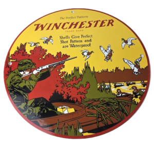 Vintage Winchester Sign - Hunting Firearms Shot Gun Gas Oil Pump Porcelain Sign