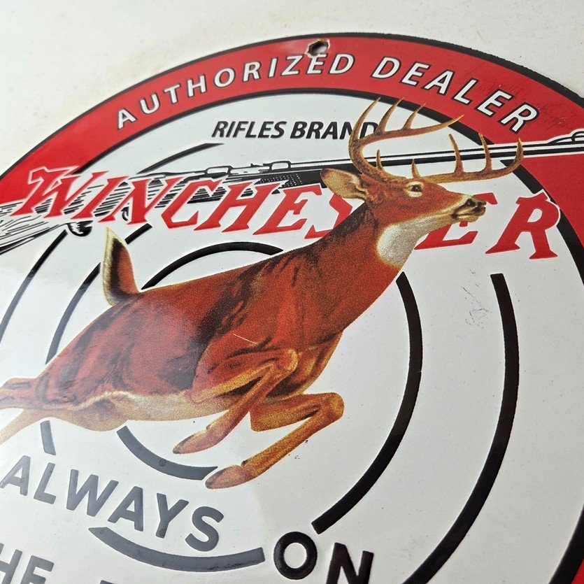 Vintage Winchester Sign - Rifles & Shotguns Firearms Gas Pump Porcelain Sign - Image 12