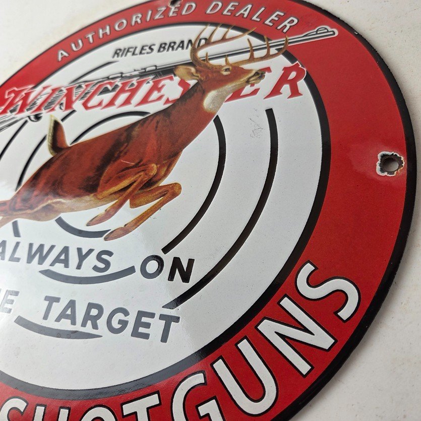 Vintage Winchester Sign - Rifles & Shotguns Firearms Gas Pump Porcelain Sign - Image 13