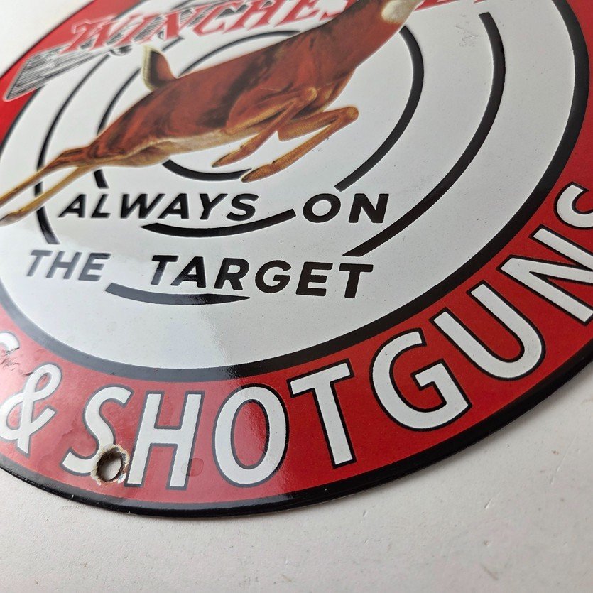 Vintage Winchester Sign - Rifles & Shotguns Firearms Gas Pump Porcelain Sign - Image 14