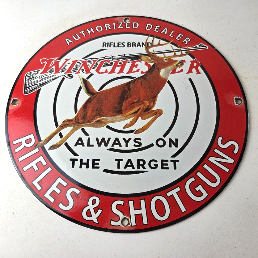 Vintage Winchester Sign - Rifles & Shotguns Firearms Gas Pump Porcelain Sign - Image 15