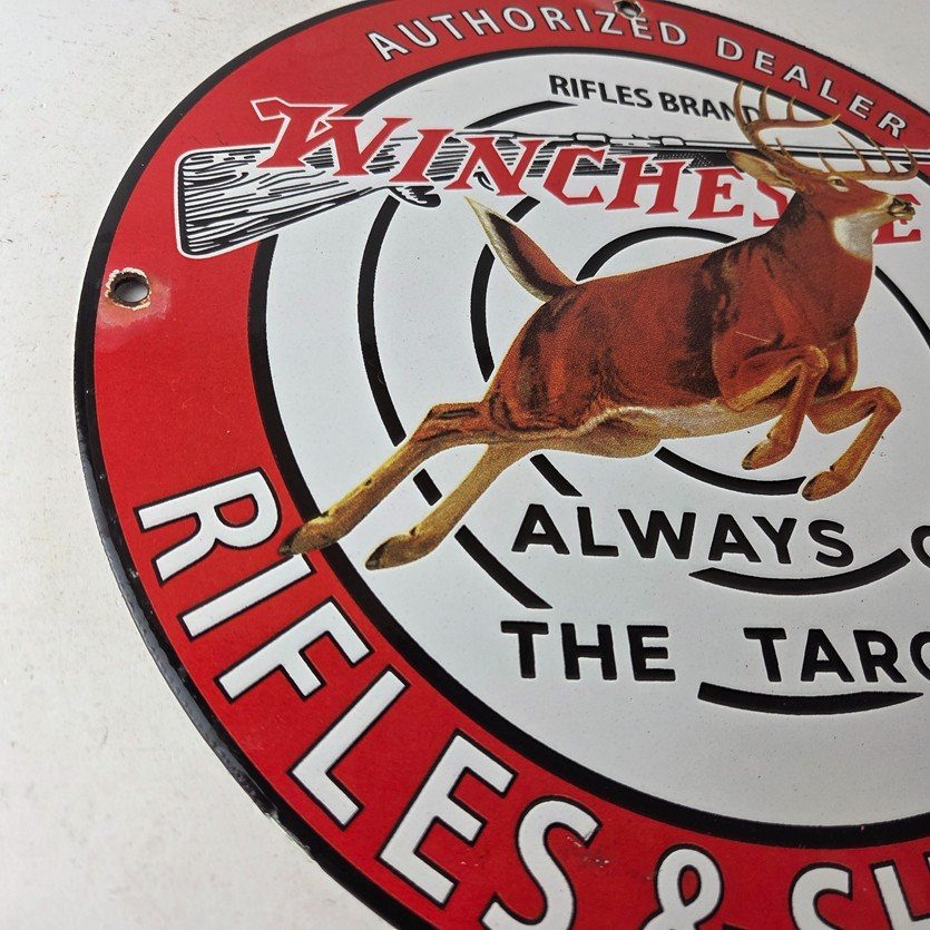 Vintage Winchester Sign - Rifles & Shotguns Firearms Gas Pump Porcelain Sign - Image 6