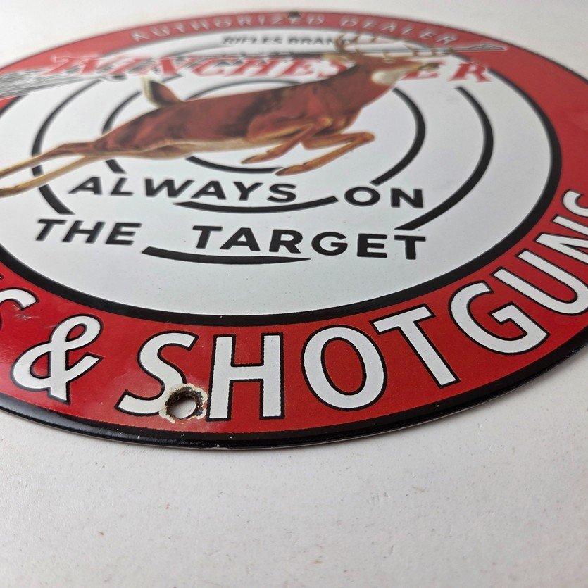 Vintage Winchester Sign - Rifles & Shotguns Firearms Gas Pump Porcelain Sign - Image 10