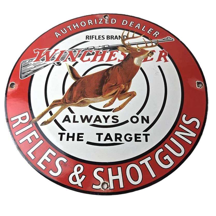 Vintage Winchester Sign - Rifles & Shotguns Firearms Gas Pump Porcelain Sign