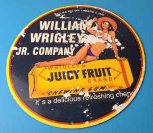 Vintage Wrigley Gum Sign Porcelain Juicy Fruit Man Cave Pump Sign 305874491760