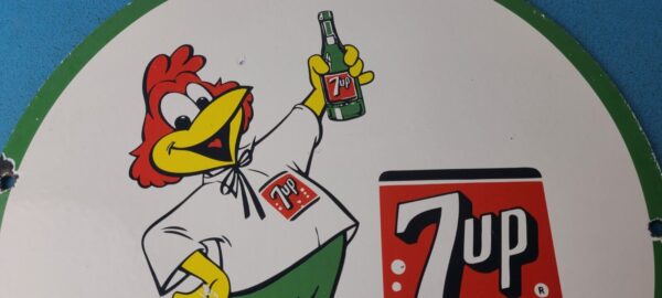 VINTAGE 7 UP PORCELAIN SODA BEVERAGE COCA COLA ROOSTER GAS SERVICE STATION SIGN 305769110921 2