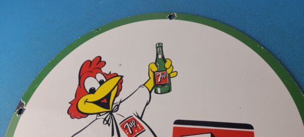 VINTAGE 7 UP PORCELAIN SODA BEVERAGE COCA COLA ROOSTER GAS SERVICE STATION SIGN 305769110921 7