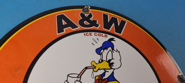 VINTAGE AW PORCELAIN ROOT BEER BEVERAGE SODA DONALD DUCK GAS PUMP SIGN 305772755561 4