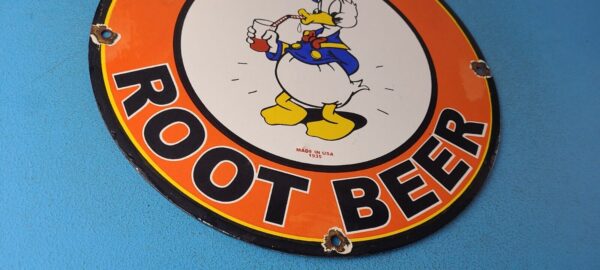 VINTAGE AW PORCELAIN ROOT BEER BEVERAGE SODA DONALD DUCK GAS PUMP SIGN 305772755561 6