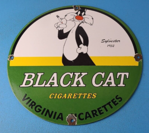 VINTAGE BLACK CAT CIGARETTES PORCELAIN TOBACCO GAS GENERAL STORE SIGN 305880551571