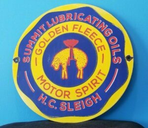 VINTAGE GOLDEN FLEECE MOTOR OILS PORCELAIN GAS SERVICE STATION PUMP PLATE SIGN 305869964271