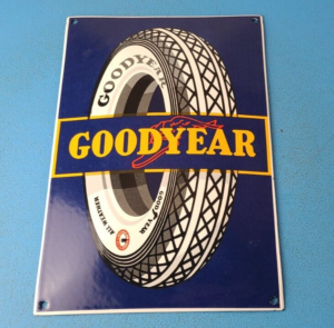 VINTAGE GOODYEAR TIRES PORCELAIN GAS AVIATION AIRPLANE CONVEX SERVICE PUMP SIGN 305870034871