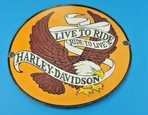 VINTAGE HARLEY DAVIDSON MOTORCYCLE PORCELAIN GAS PUMP LIVE TO RIDE EAGLE SIGN 305889891371