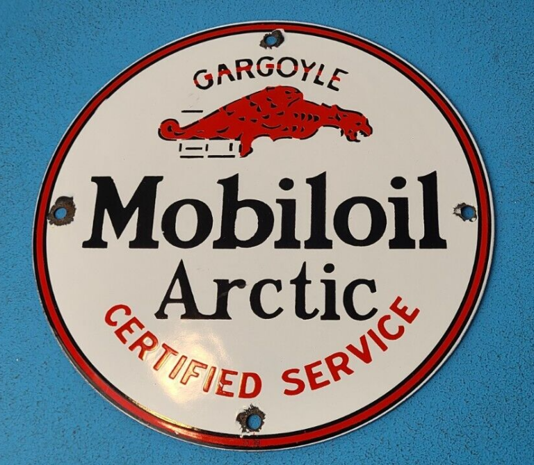 VINTAGE MOBILOIL PORCELAIN MOBIL ARCTIC GARGOYLE GAS SERVICE STATION PUMP SIGN 306059398261