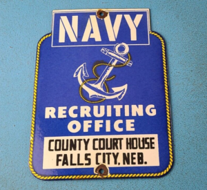 VINTAGE NAVY RECRUITING OFFICE PORCELAIN GAS SERVICE STATION PUMP MILITARY SIGN 305872628611