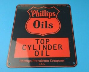 VINTAGE PHILLIPS 66 OILS GASOLINE PORCELAIN MOTOR SERVICE STATION PUMP SIGN 305889890691