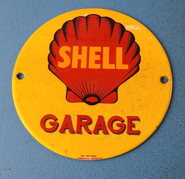 VINTAGE SHELL GASOLINE PORCELAIN GARAGE GAS OIL 6 SERVICE STATION PUMP SIGN 305711313661