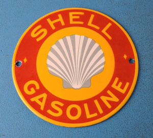 VINTAGE SHELL GASOLINE PORCELAIN GAS CLAM SHELL 6 SERVICE STATION PUMP SIGN 305880310871