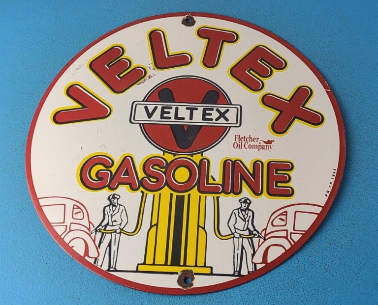 VINTAGE VELTEX GASOLINE PORCELAIN GAS MOTOR OIL SERVICE STATION PUMP PLATE SIGN 306058536541