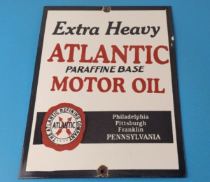 Vintage Atlantic Gasoline Sign Gas Service Pump Porcelain Motor Oil Sign 305855039631