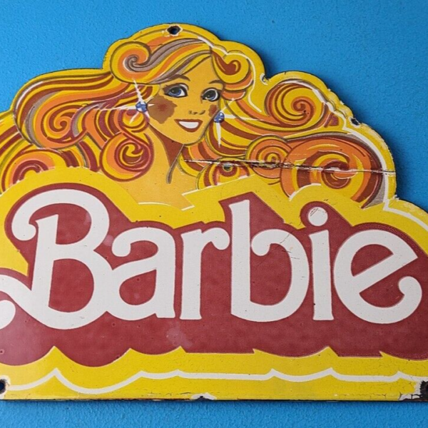 Vintage Barbie Mattel Toys Sign Porcelain Advertisement Store Gas Pump Sign