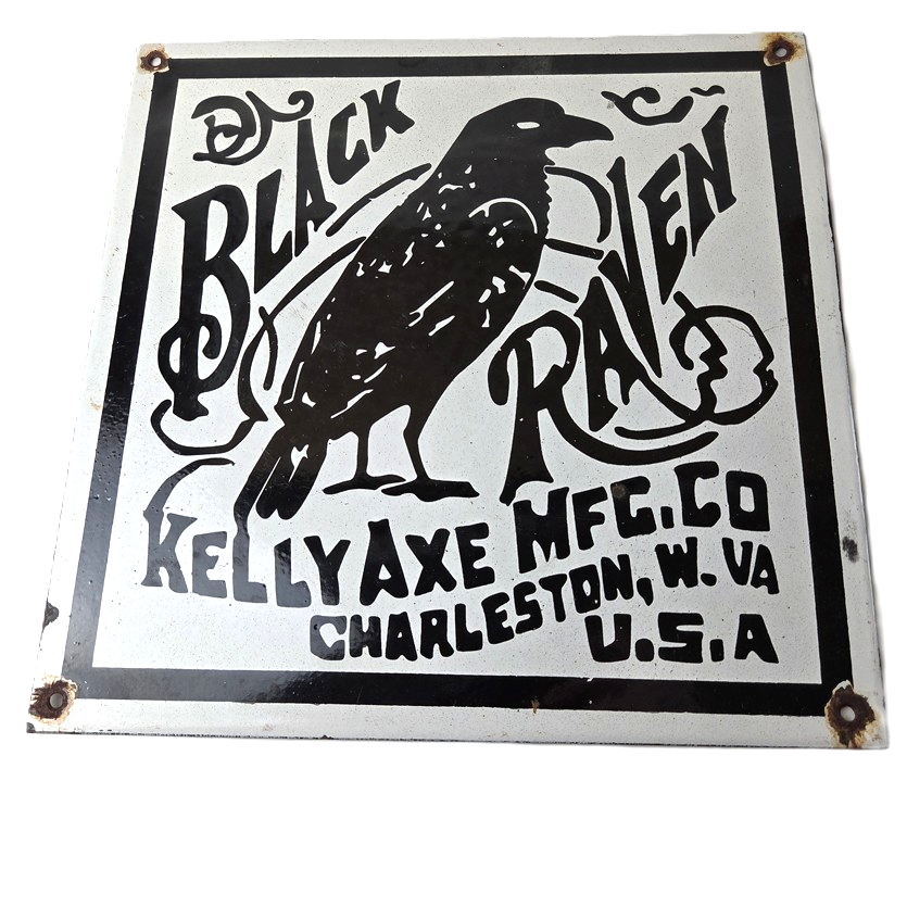 Vintage Black Raven Sign - Kelly Axe Service Station Knife Store Gas Pump Sign