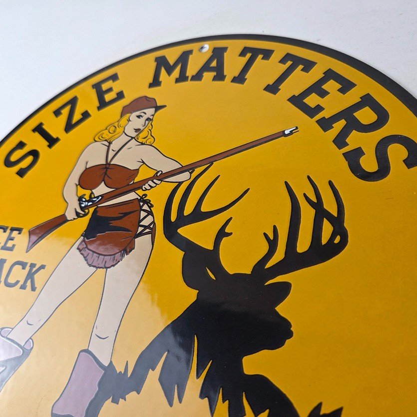 Vintage Browning Rifles Sign - Size Matters Deer Hunting Guns Porcelain Gas Sign - Image 12